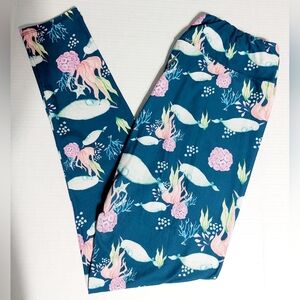 Teal Narwahl‎ Ocean Theme Leggings Women's Size TC